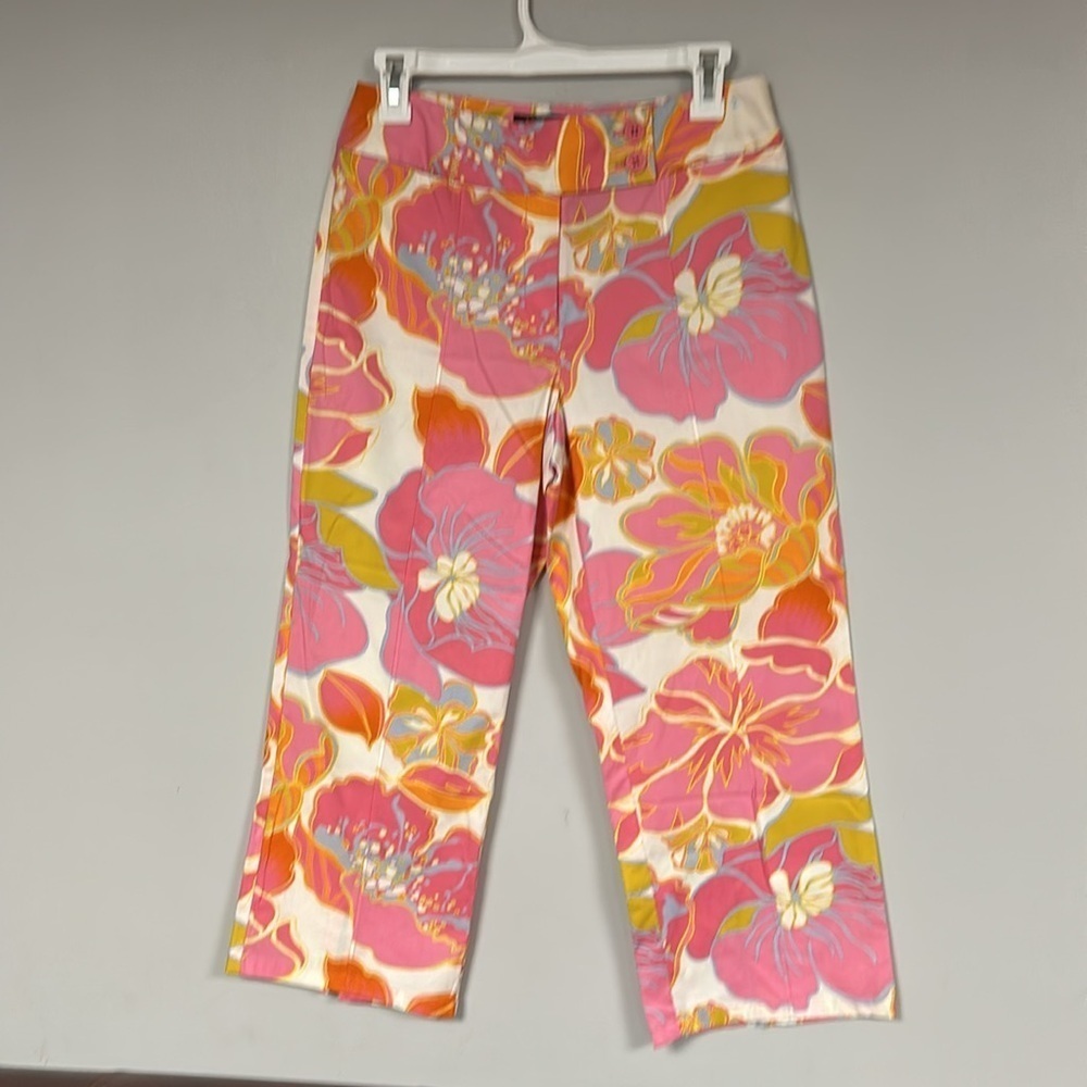 Bandolino- Retro Floral Lightweight Cropped Pants With Front Pockets, 4